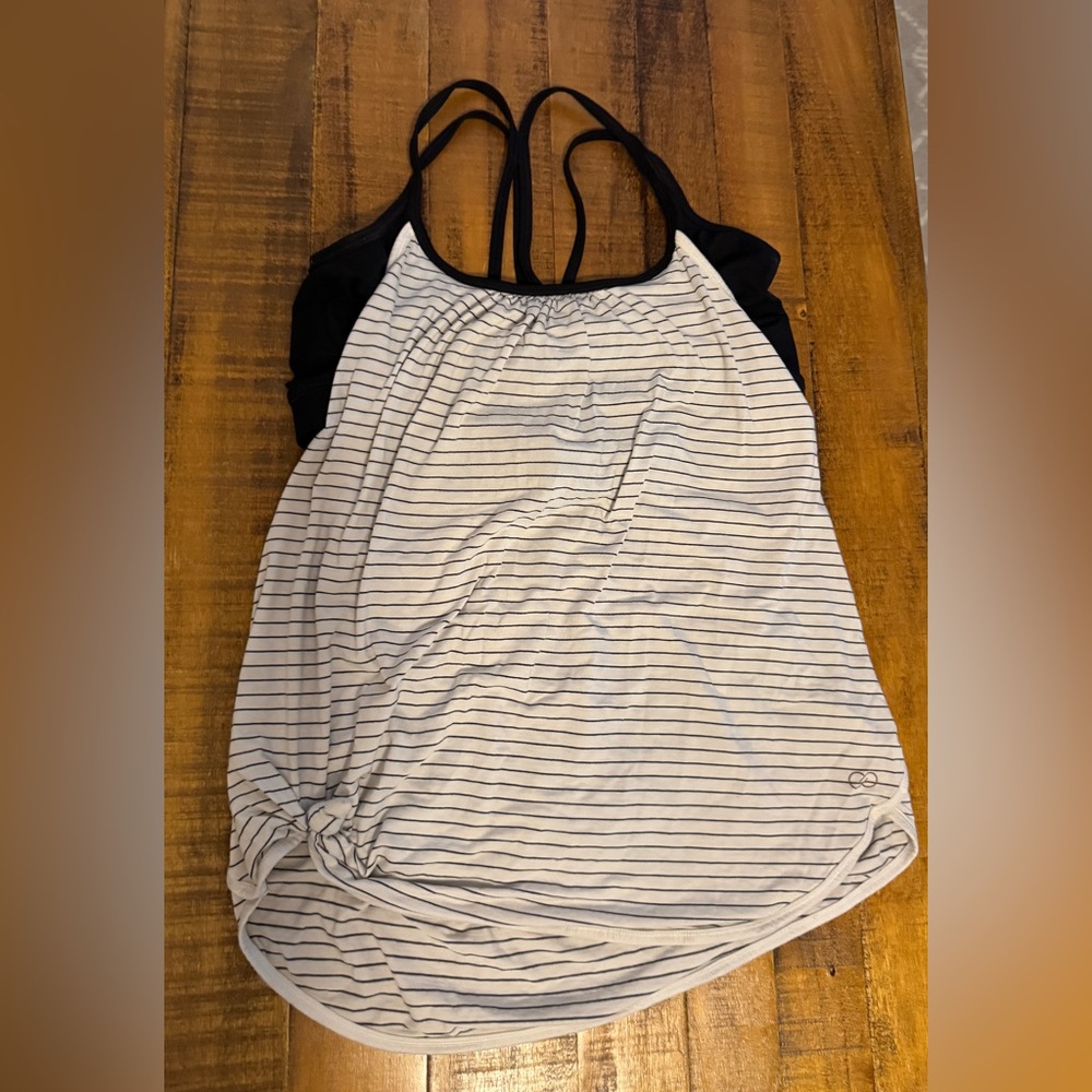 Calia Black and White Striped Tank Top